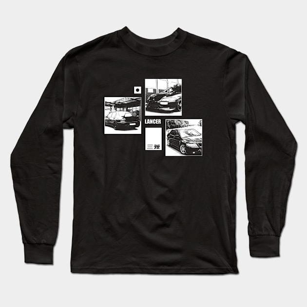 MITSUBISHI LANCER EVO IX Black 'N White Archive (Black Version) Long Sleeve T-Shirt by Cero